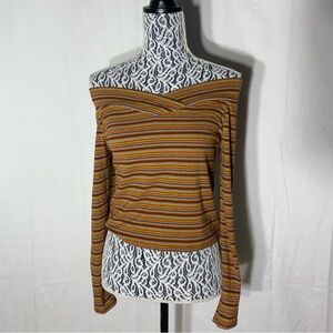 Arizona Jeans Co. Retro Y2K Striped Off Shoulder Long Sleeve Crop Top L